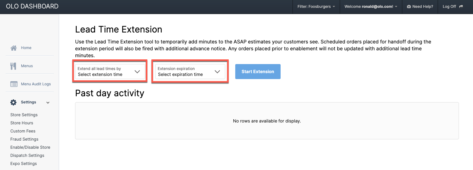 Lead Time Extension Tool Olo Help Center